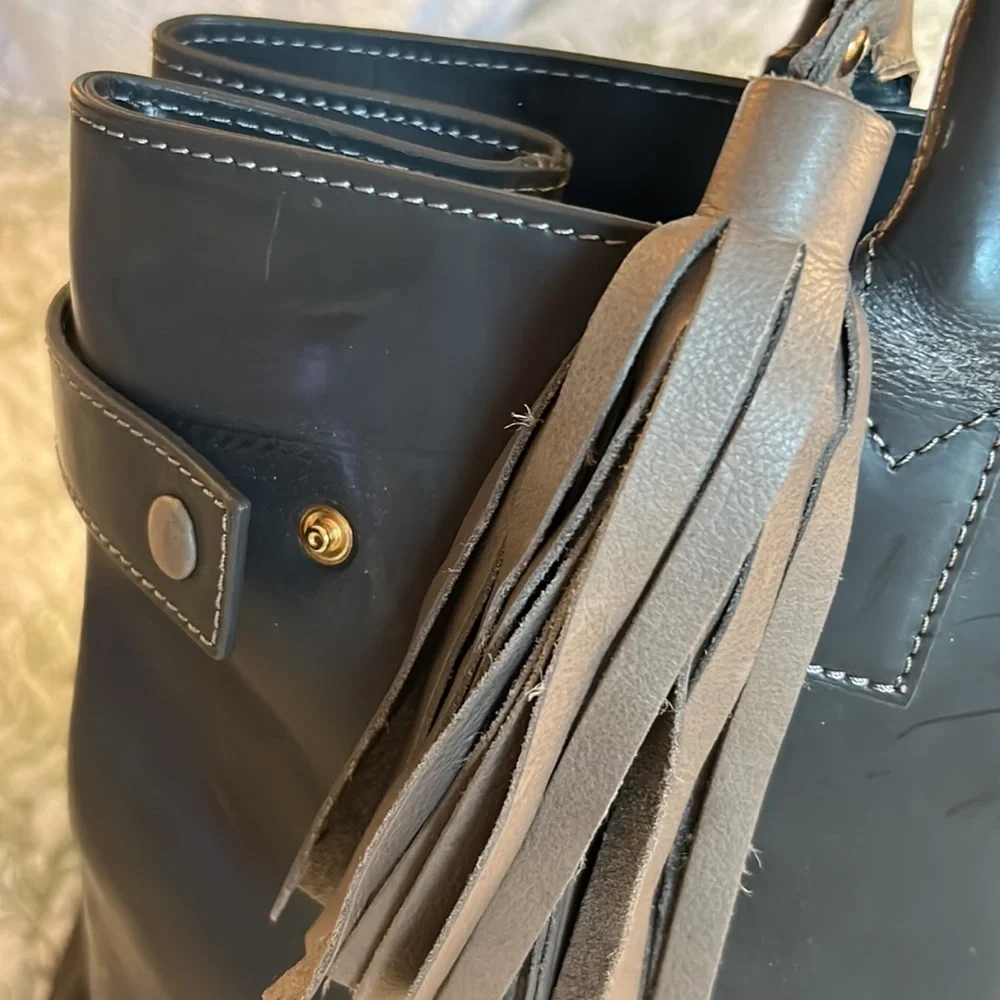 Alberta Di Canio gray leather tote.Approx. 17”wide 14.5 tall expanding width 6”.
